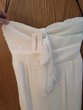 NWT LORACAL One Piece White Pleated Strapless Chiffon Jumpsuit